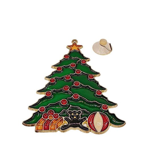 Vintage Acrylic Suncatcher Ornament Christmas Holiday Tree Window Hanging 6x4" - Picture 2 of 7